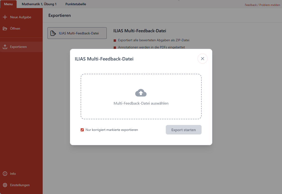 Multi-Feedback-Datei auswählen