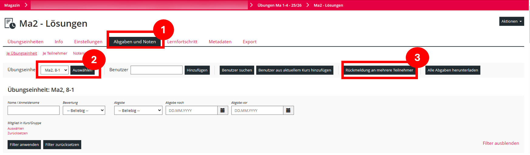 Multi-Feedback in ILIAS starten