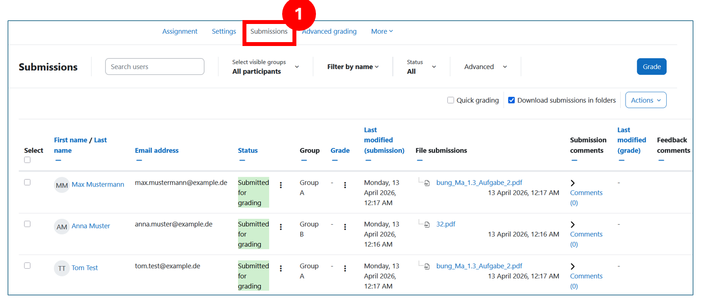 Abgaben in Moodle – Submissions