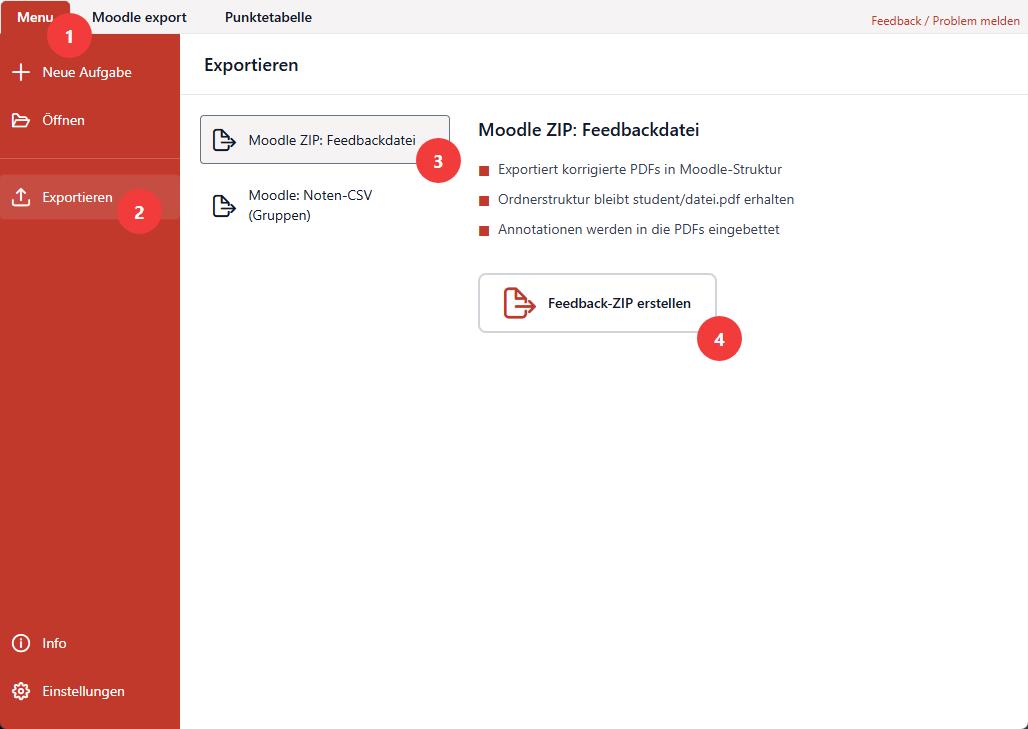 Feedback-ZIP in PunktPilot erstellen