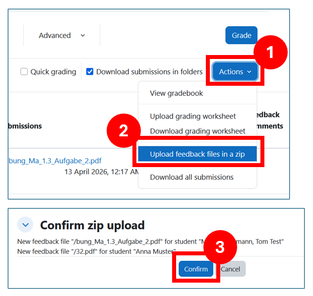 Feedbackdateien in Moodle hochladen