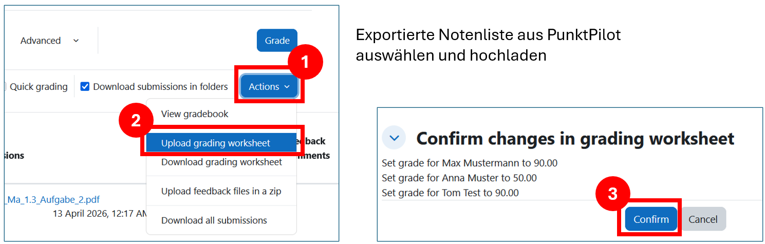 Notenliste in Moodle hochladen