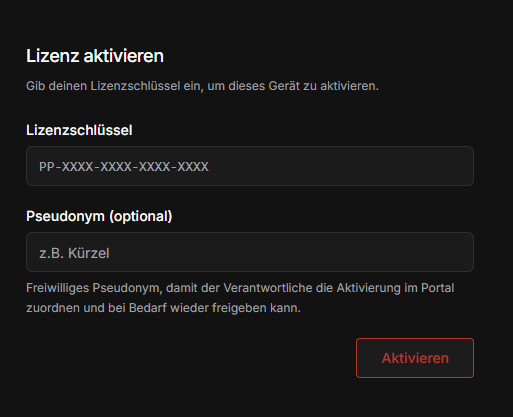 Lizenz im Browser aktivieren